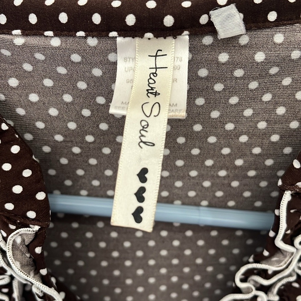 Elegant Brown and White Polka Dot Women's Top Heart & Soul - Picture 2 of 2